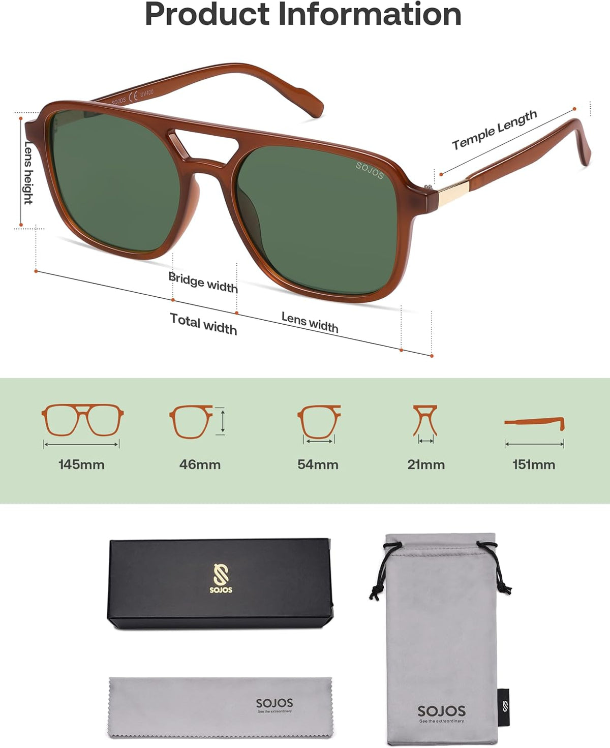 SOJOS Retro Aviator Sunglasses Womens Mens,Trendy Rectangle Shades SJ2202