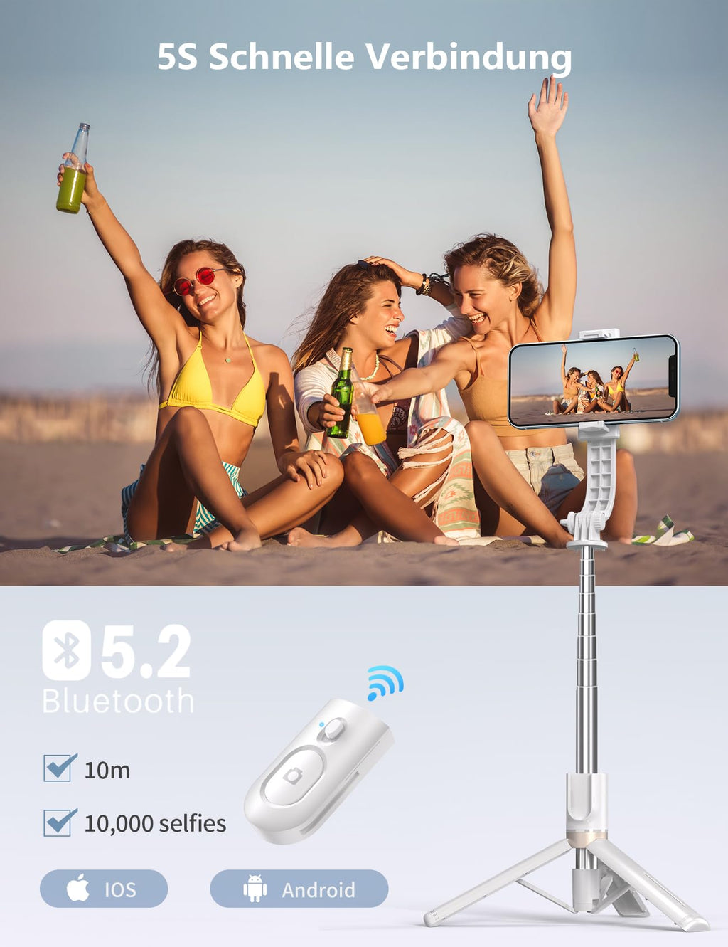 Selfiestick Stativ und Fernbedienung, 2 Fülllicht Stativ für Smartphones
