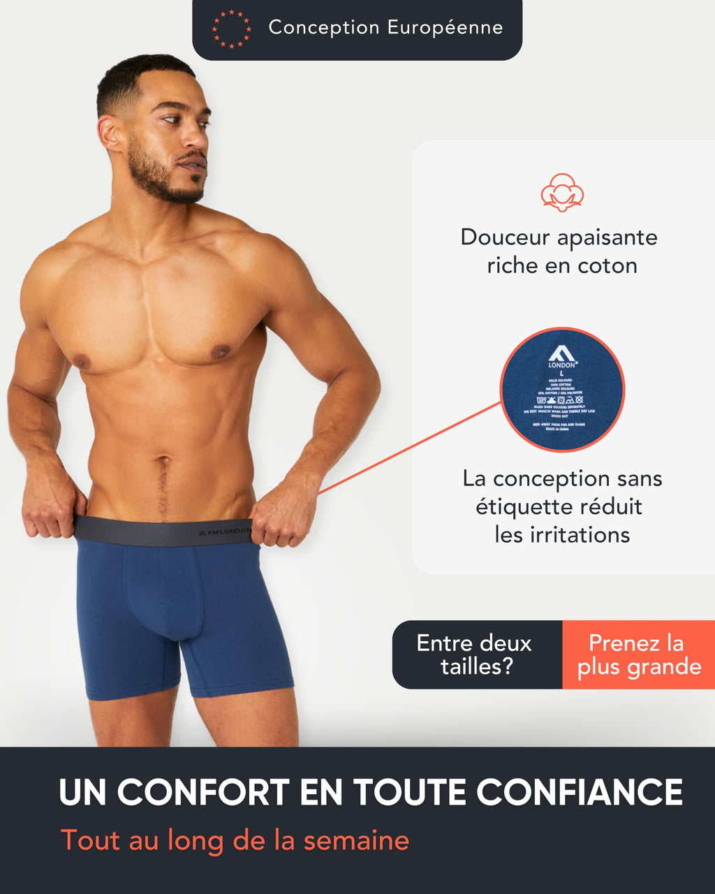 FM London Lot de 7 Boxers Respirants Homme sans Étiquette, Extensibles