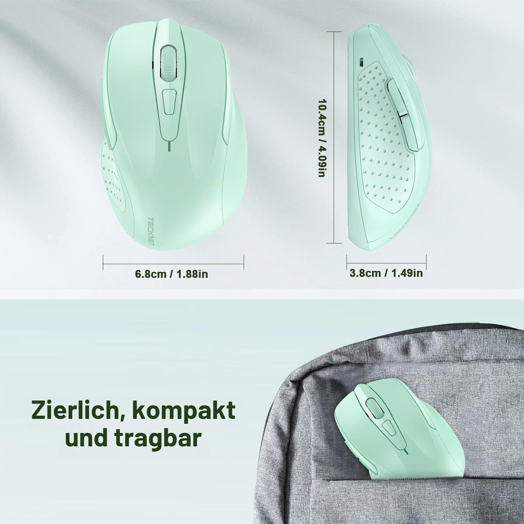 TECKNET Kabellose Maus, 2.4G Optische Funkmaus mit USB Empfänger, Grau