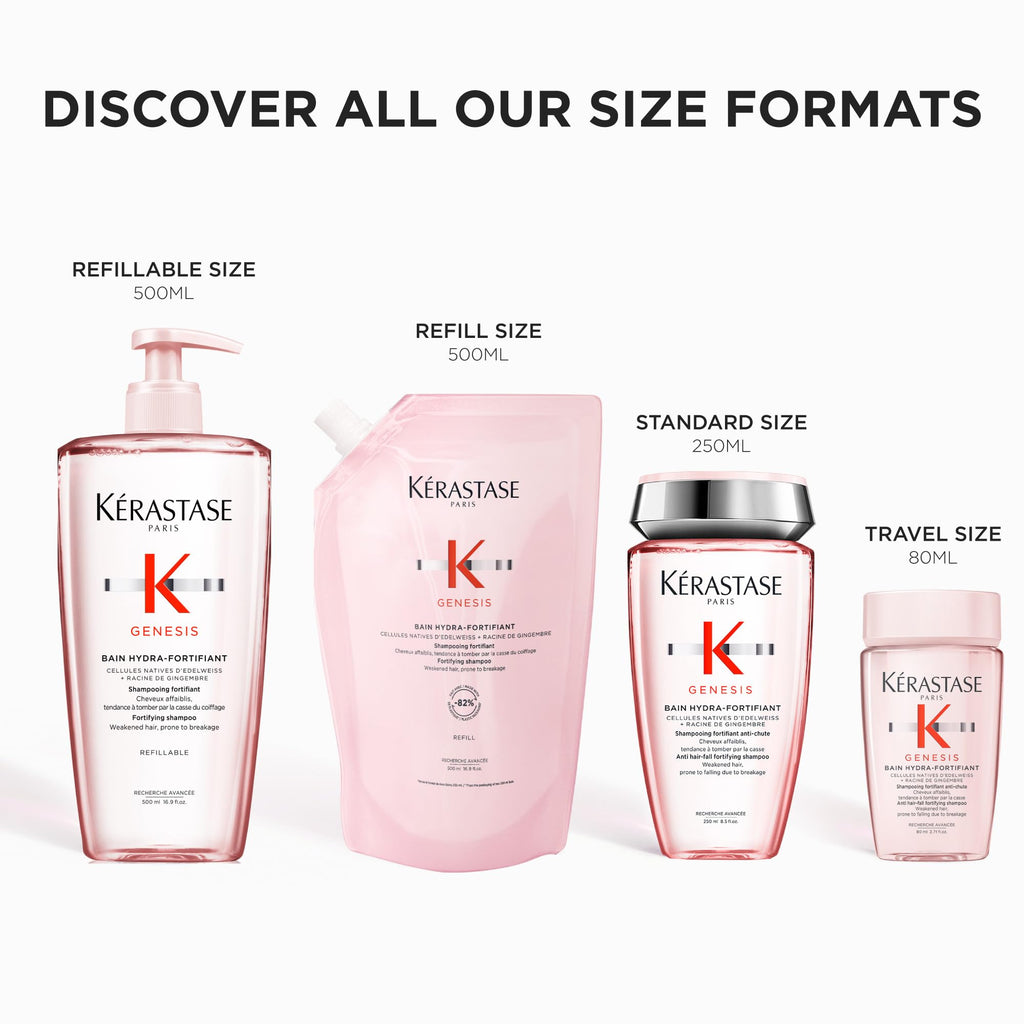Kérastase Shampoo für feines Haar, Nährendes und kräftigendes Haarbad gegen Haarverlust, Bain Hydra-Fortifiant, Genesis, 500 ml