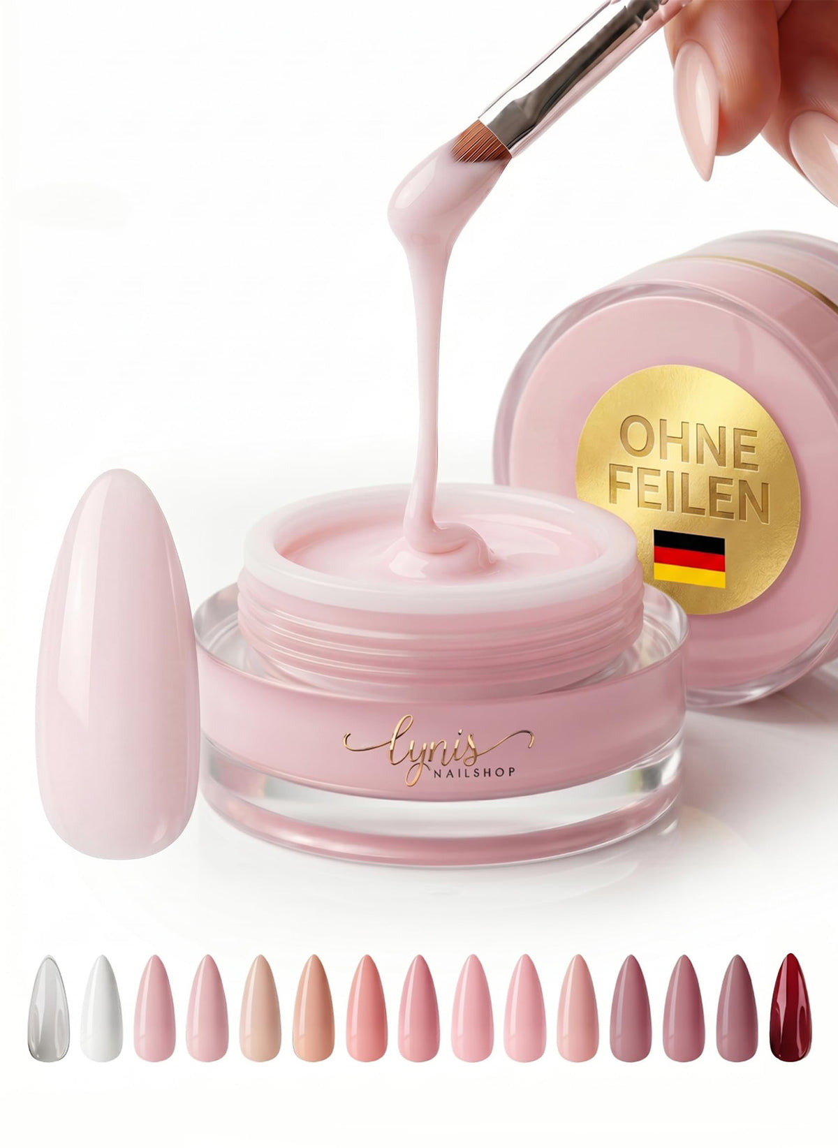No File Aufbaugel Gelnägel ALMOND NUDE 15ml UV Gel selbstglättend o. Feilen