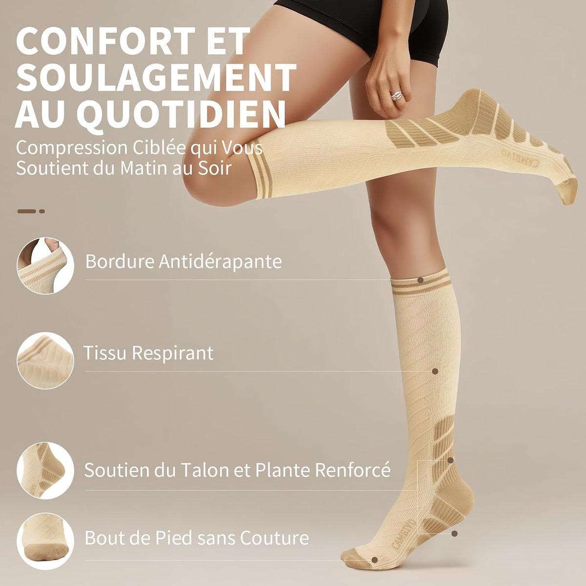 CAMBIVO Bas de Contention Femme Homme 3Paires, Chaussettes de Compression 20-30mmHg, Chaussette Contention Classe 2, pour Circulation Sanguine, Course a Pied, Voyage Avion, Sport, Running, Infirmiere