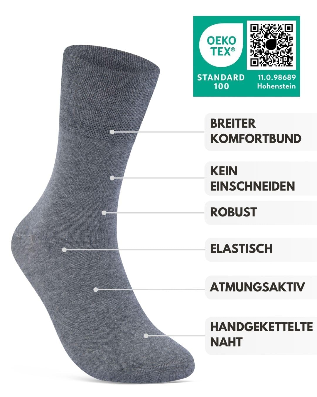 sockenkauf24 Diabetikersocken ohne Gummi & ohne Naht 97% Baumwolle (6 Paar) Diabetiker Socken mit Komfortbund für Damen & Herren