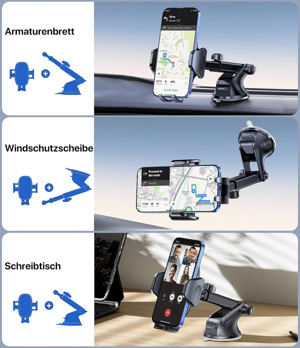 Miracase [2026 Upgraded Handyhalterung Auto Handy Halterung,Universal Car Phone Holder[Stärkste Saugnapf & Lüftungshaken] 360° Drehbar kfz autohalterung Lautsprecher für iPhone Samsung Galaxy Google