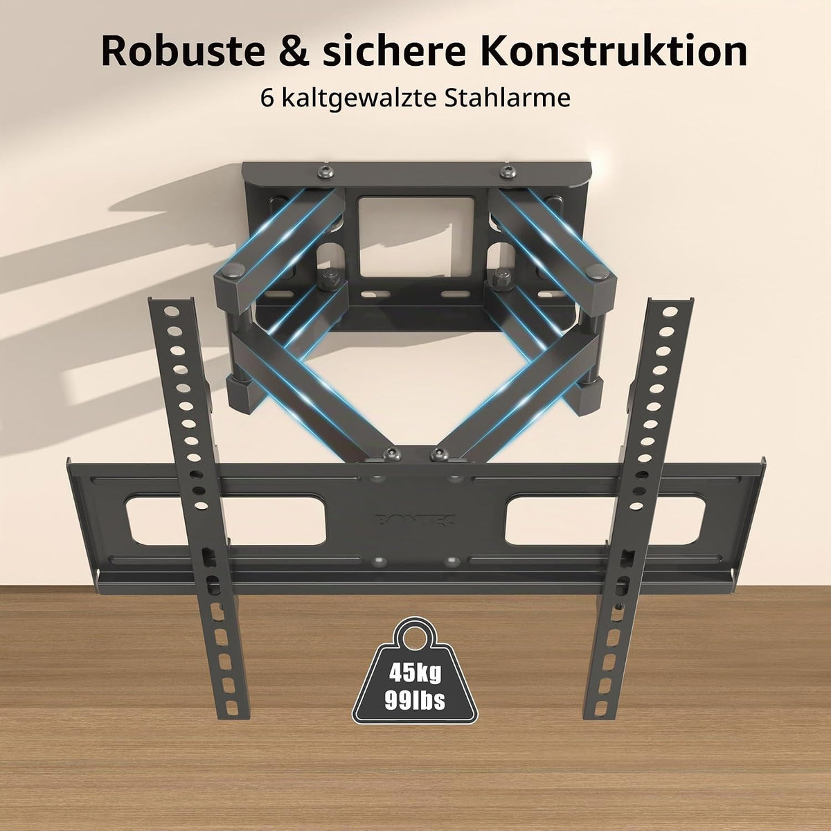 BONTEC TV Wandhalterung 23-70 Zoll Fernseher, vollbeweglich, bis zu 45 kg