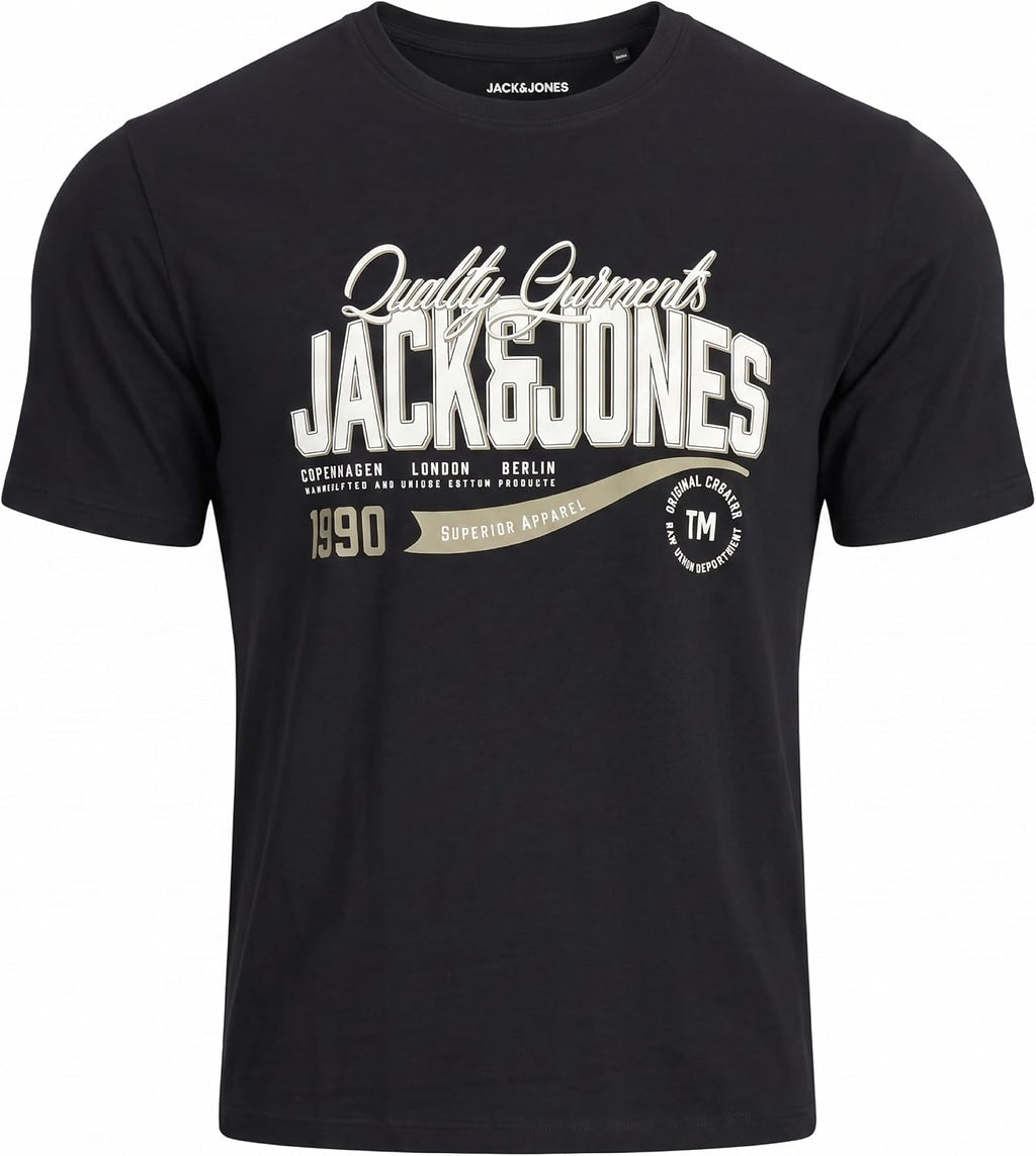 JACK & JONES Herren T-Shirt 3er Pack – Baumwolle, Rundhals, Kurzarm, mit Print – Bequeme Freizeitshirts im modernen Design