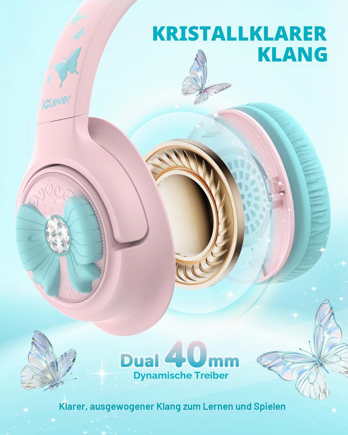 iClever HS26 Kopfhörer Kinder mit 3,5 mm Kabel für Schule/Tablet/Reisen
