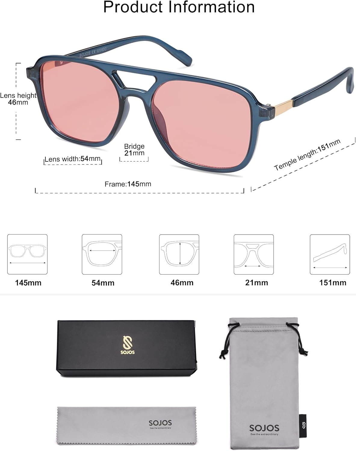 SOJOS Retro Aviator Sunglasses Womens Mens,Trendy Rectangle Shades SJ2202