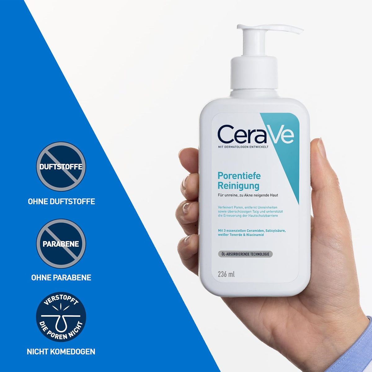 CeraVe Porentiefe Reinigung Waschgel für das Gesicht gegen Pickel, 236 ml