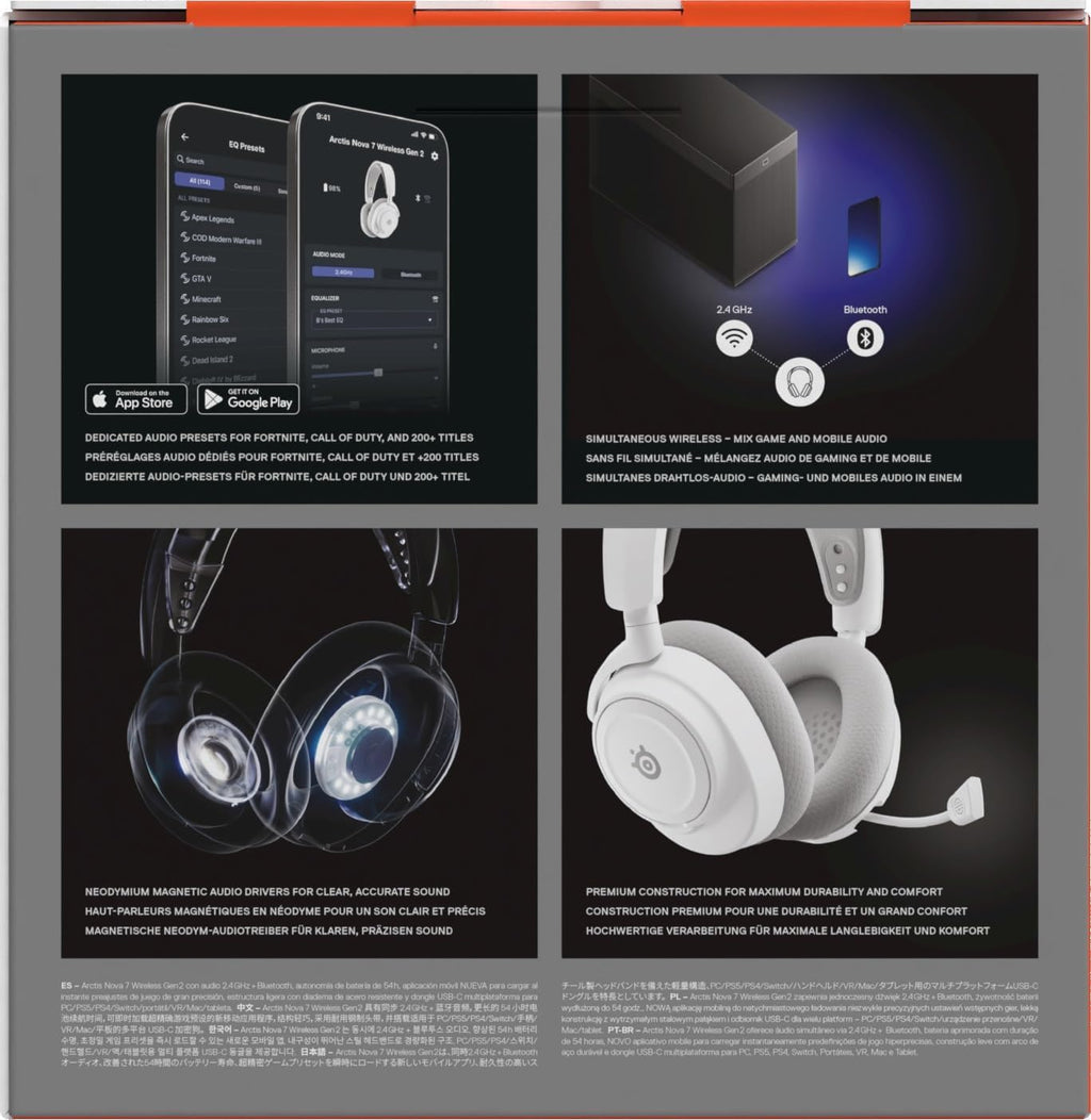 SteelSeries Arctis Nova 7 Wireless Gen 2 Multi-Plattform-Gaming-Headset - Echtzeit-App-Steuerung - Über 50 Std. Akkulaufzeit - 2,4 GHz/Bluetooth parallel möglich -PC, PS5, PS4, Switch 1/2, Mobilgeräte