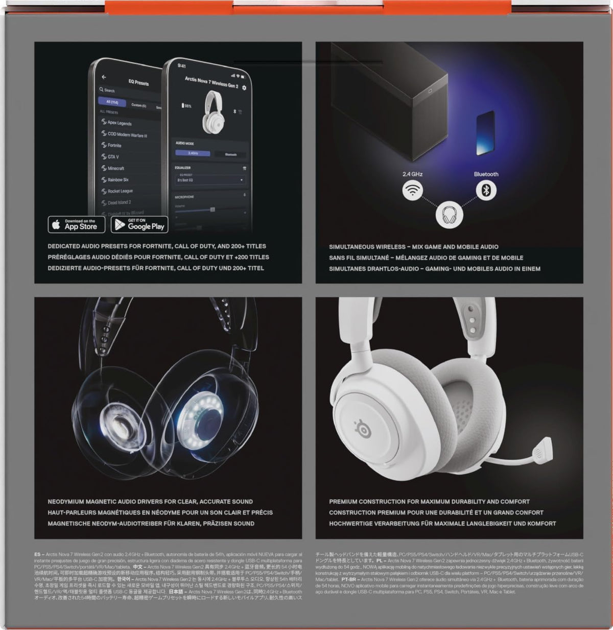SteelSeries Arctis Nova 7 Wireless Gen 2 Multi-Plattform-Gaming-Headset - Echtzeit-App-Steuerung - Über 50 Std. Akkulaufzeit - 2,4 GHz/Bluetooth parallel möglich -PC, PS5, PS4, Switch 1/2, Mobilgeräte