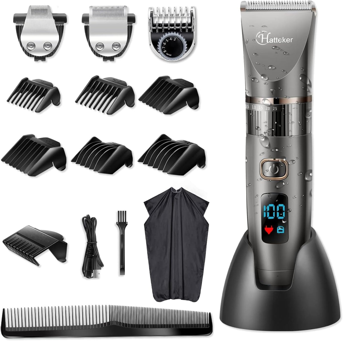 Hatteker 3-in-1 Herren Haarschneidemaschine Wasserdicht Barttrimmer