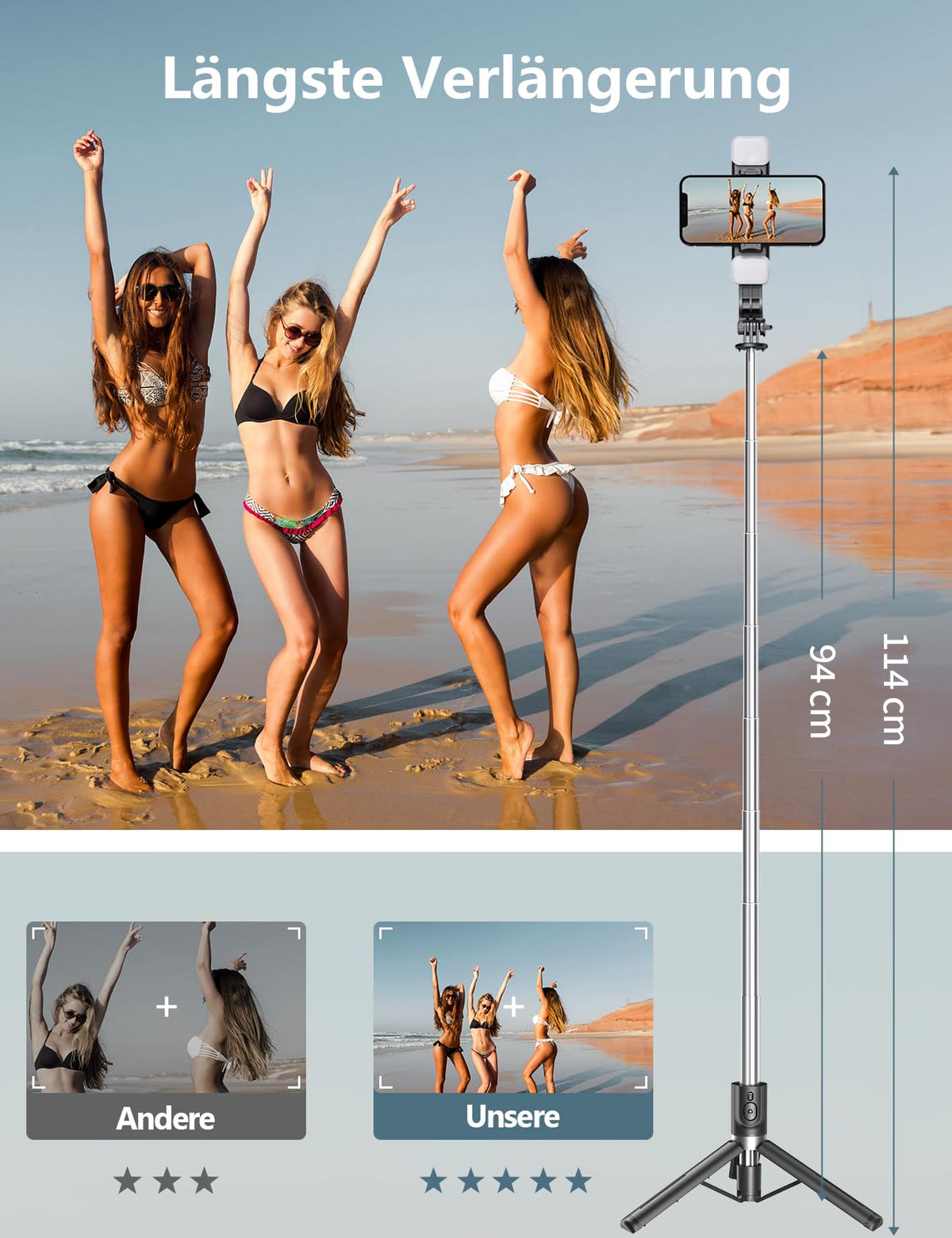 Selfiestick Stativ und Fernbedienung, 2 Fülllicht Stativ für Smartphones