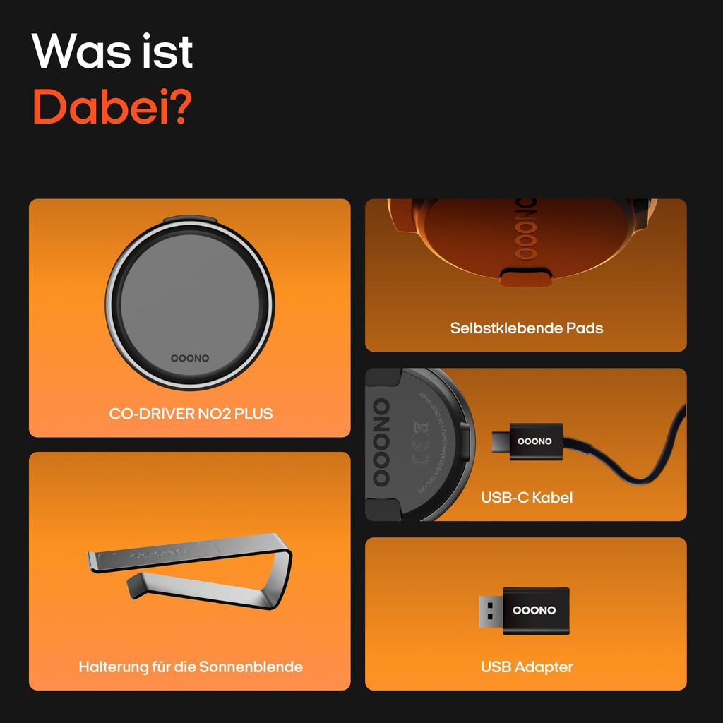 OOONO Co-Driver NO2 Schwarz- Optimierter Co-Driver fürs Auto - Warnt vor Tempo-Kontrollen und Gefahrenstellen – Wiederaufladbar – LED-Anzeige – CarPlay & Android Auto kompatibel