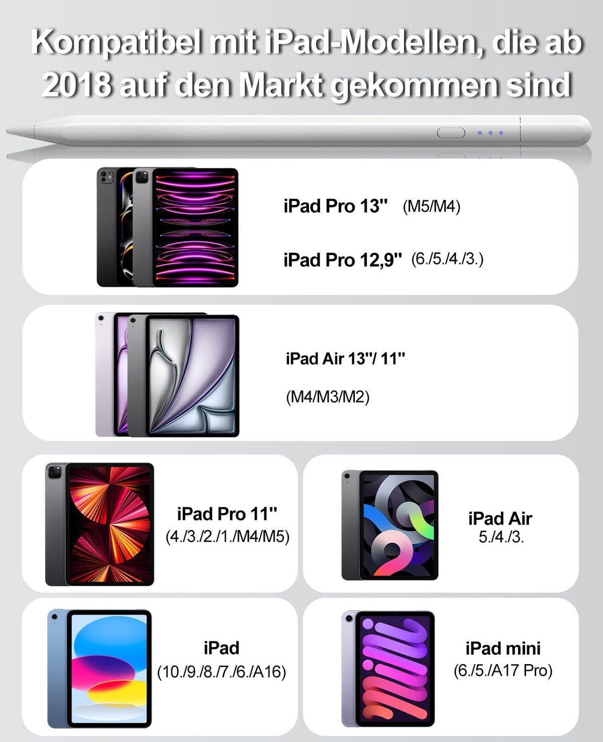 MEKO Stift für Apple iPad 2018–2026, Weiß, 35 Stunden Akkulaufzeit