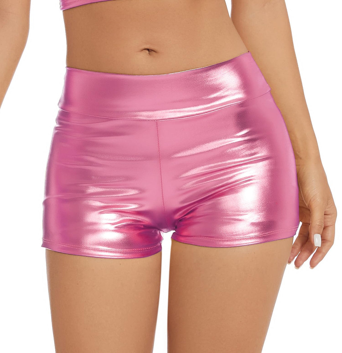 Metallic Rave-Shorts für Damen, glänzende High-Waist-Hose für Tanzfestivals