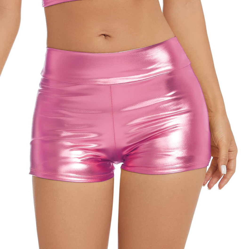 Metallic Rave-Shorts für Damen, glänzende High-Waist-Hose für Tanzfestivals