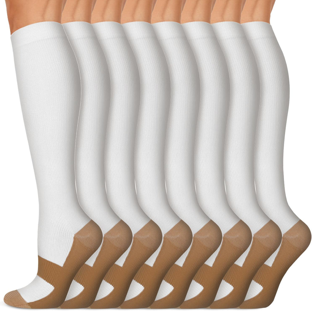 Copper Compression Socks 15-20 mmHg for Men & Women 8 Pairs – Circulation Support for Nurses, Travel, Running, Hiking, Soccer