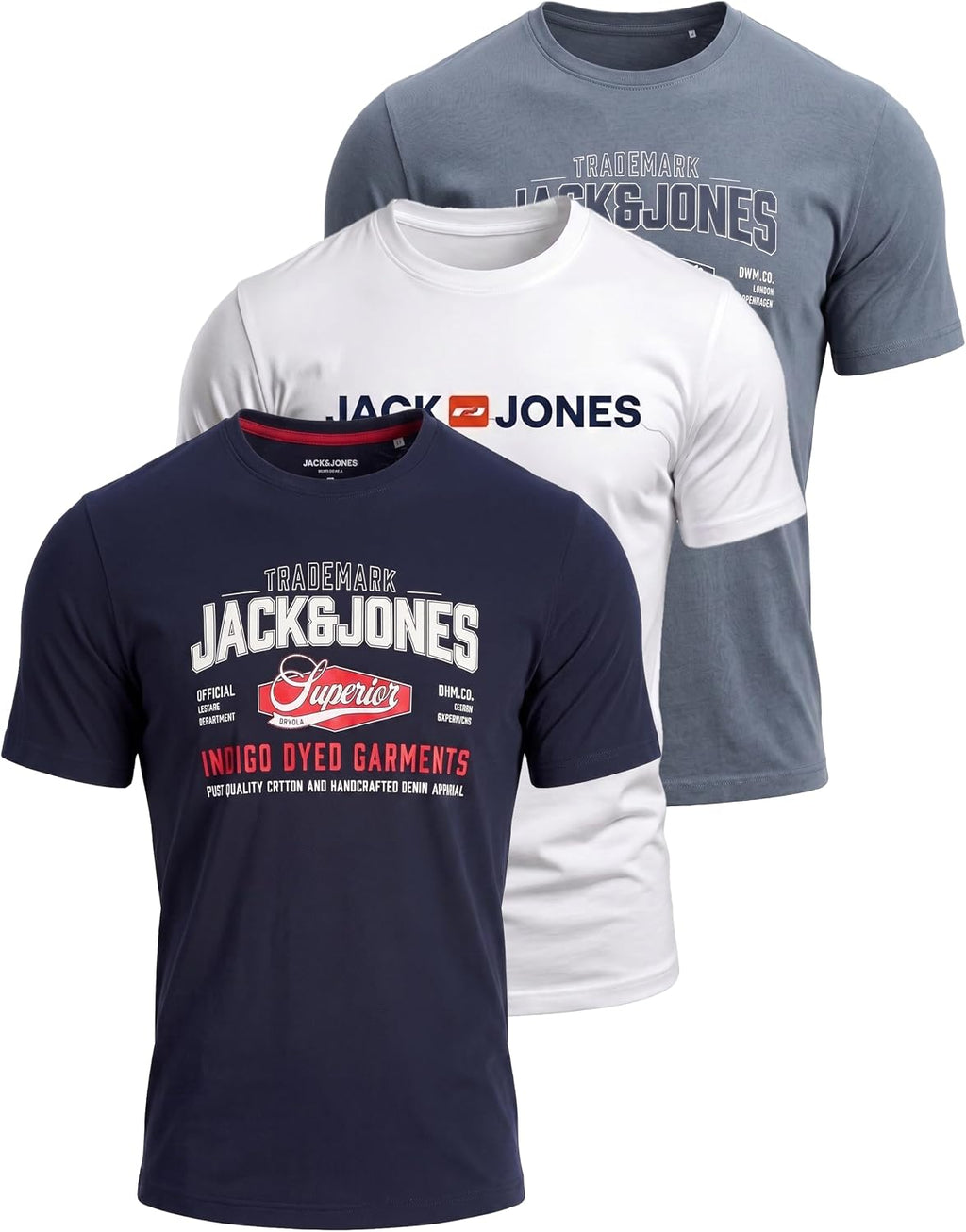 JACK & JONES Herren T-Shirt 3er Pack – Baumwolle, Rundhals, Kurzarm, mit Print – Bequeme Freizeitshirts im modernen Design