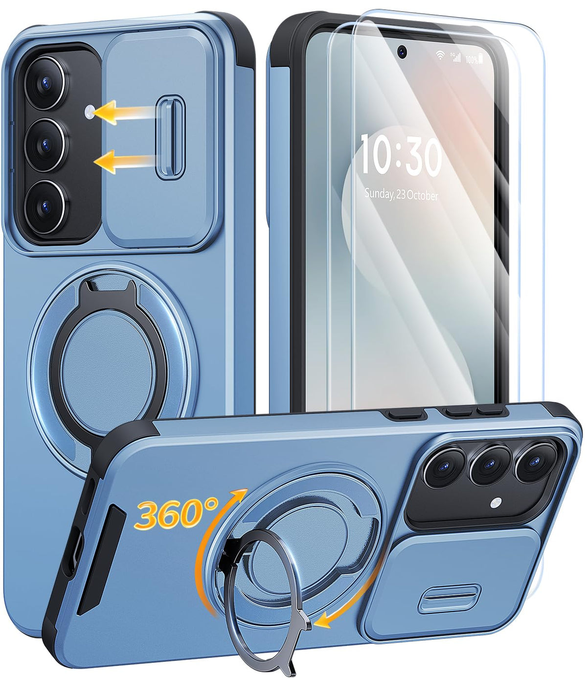AOUIA für Samsung Galaxy S26 Ultra Hülle mit 2 Stück Panzerglas, Kameraschutz, 360° drehbarer Ringständer, Militärstandard Stoßschutz, robuste Handyhülle für Samsung S26 Ultra, Schwarz