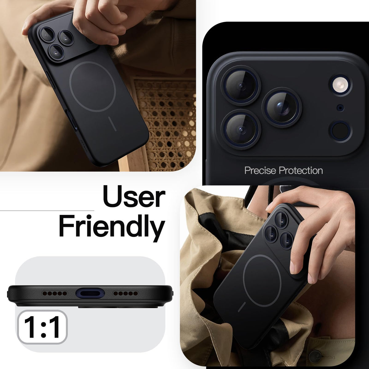 JETech Magnetische Dünne Hülle für iPhone 18 Pro, Schwarz