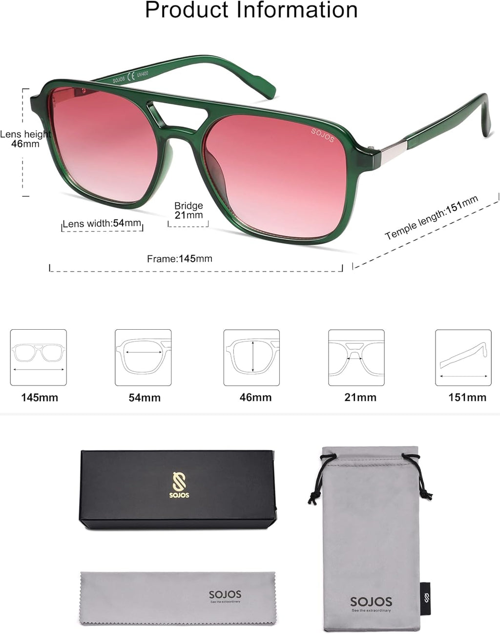 SOJOS Retro Aviator Sunglasses Womens Mens,Trendy Rectangle Shades SJ2202