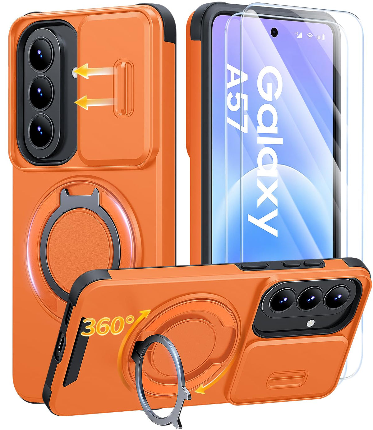 AOUIA für Samsung Galaxy S26 Ultra Hülle mit 2 Stück Panzerglas, Kameraschutz, 360° drehbarer Ringständer, Militärstandard Stoßschutz, robuste Handyhülle für Samsung S26 Ultra, Schwarz