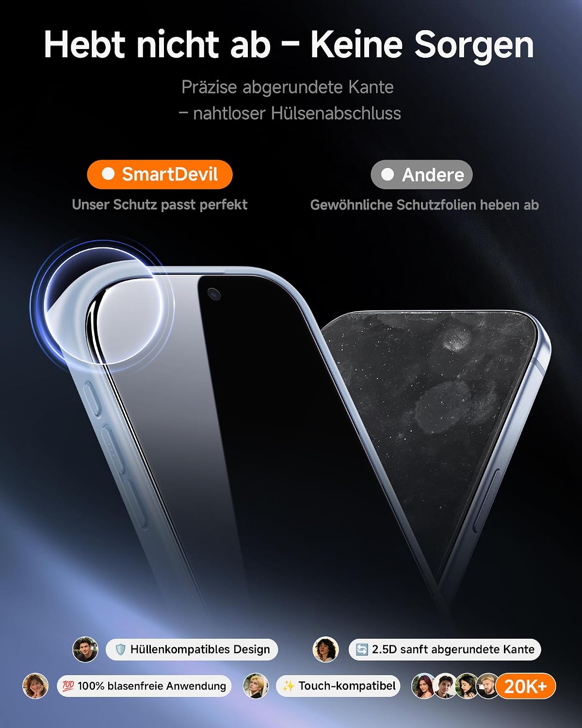 SMARTDEVIL 2 Pack Privatsphäre Schutz für iPhone 17 Panzerglas