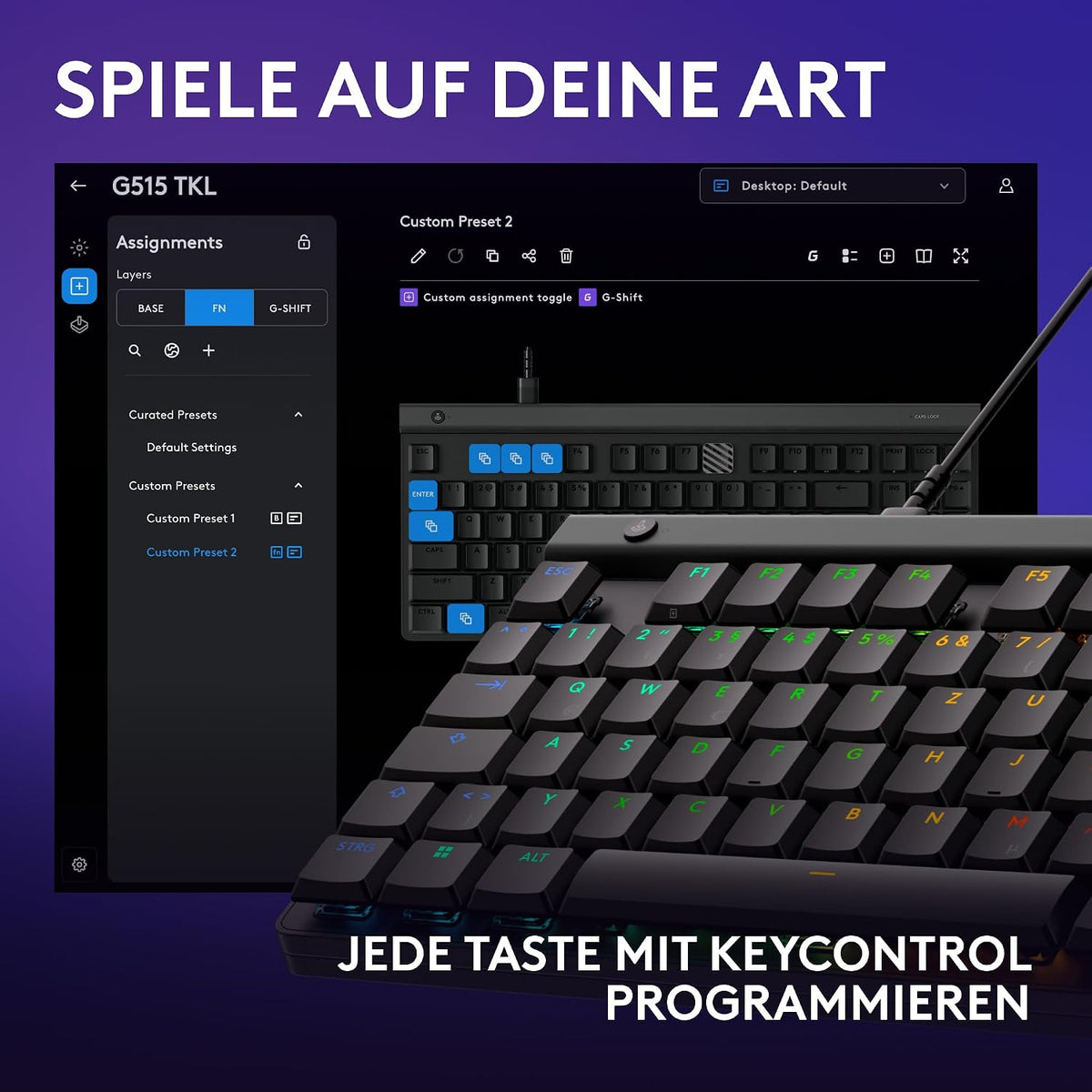 Logitech G G515 LIGHTSPEED TKL kabellose flache Gaming-Tastatur (Schwarz)