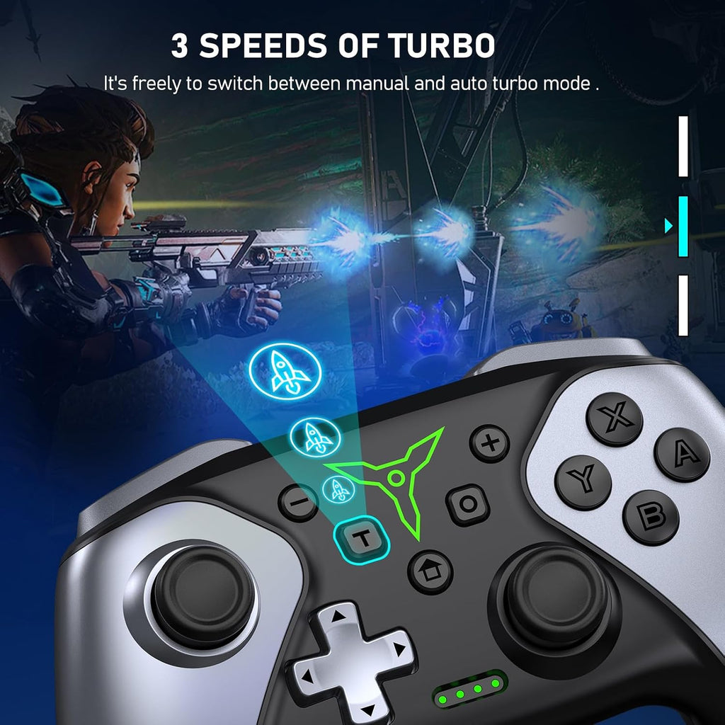 HELLCOOL Switch Controller, Kabellos Switch Pro Controller für Switch/Lite/OLED Konsole, Macro/Turbo/Aufwachfunktion, Präzise Steuerung, Dual Motors Vibration, 15 Std Spieldauer