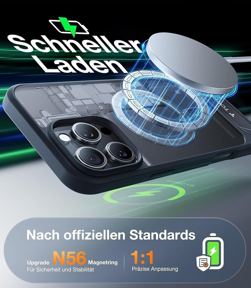 TORRAS Ostand L1 Hülle für iPhone 16 Pro für MagSafe Case, Schwarz