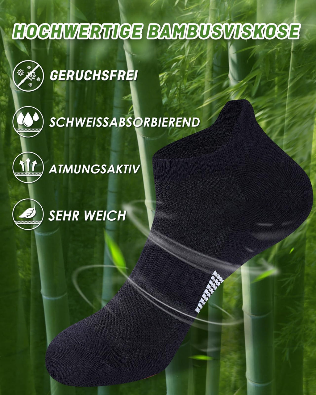 Bambus Sneaker Socken Damen, 6 Paar, Atmungsaktiv