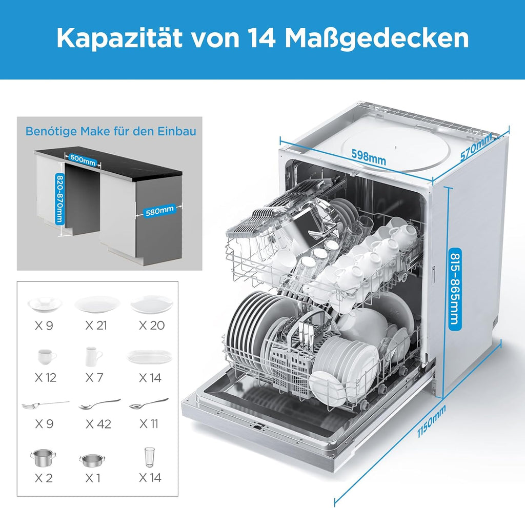 Midea Geschirrspüler Teilintegriert 60 cm Einbau Spülmaschine 13 Gedecke