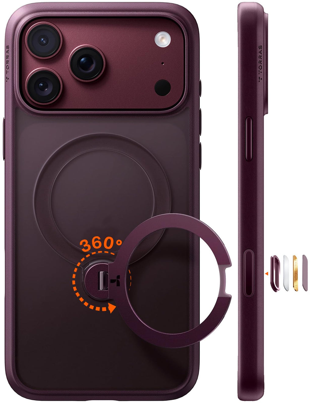 TORRAS Ostand Q3 Spin für iPhone 18 Pro Hülle für MagSafe 360°Stand Schwarz