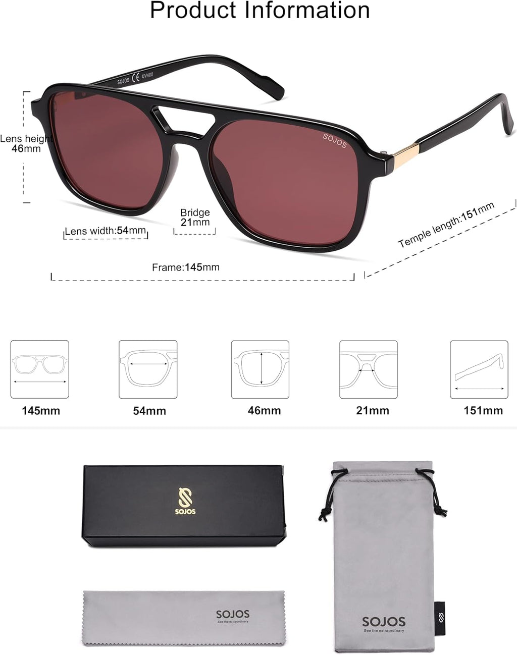 SOJOS Retro Aviator Sunglasses Womens Mens,Trendy Rectangle Shades SJ2202