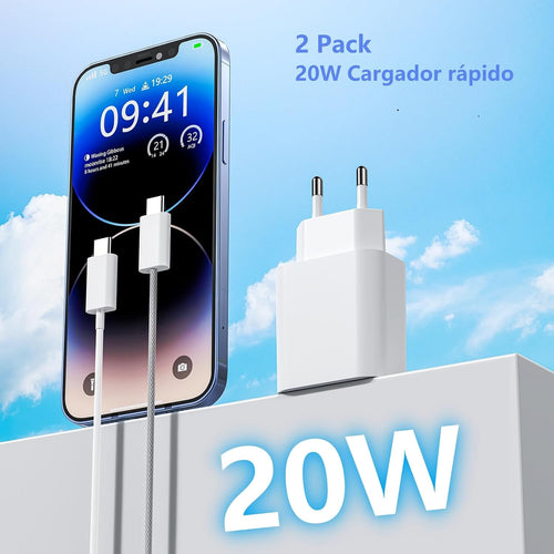 2 Pack 20W USB C Schnellladegerät PD 3.0 für iPhone & iPad + 2m USB-C Schnellladekabel –Handy Ladegerät& Ladekabel für 17 16 15/17 16 15 Pro/17 16 15 Pro Max, Adapter Stecker für iPad Pro/Air/Mini