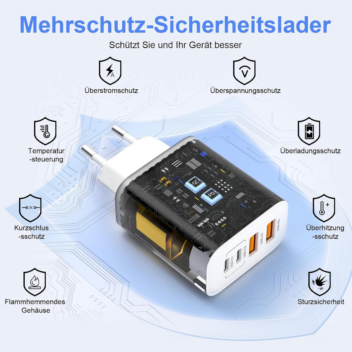 2er Pack USB C Ladegerät, 4 Ports 40W Mehrfach Schnellladegerät Netzteil Power Adapter Für iPhone 18/17/16/15/14/Für iPhone 13/12/11 Pro/Max/Plus/XR/XS/iPad/Samsung Handy, USB C & USB A PD 3.0 Charger