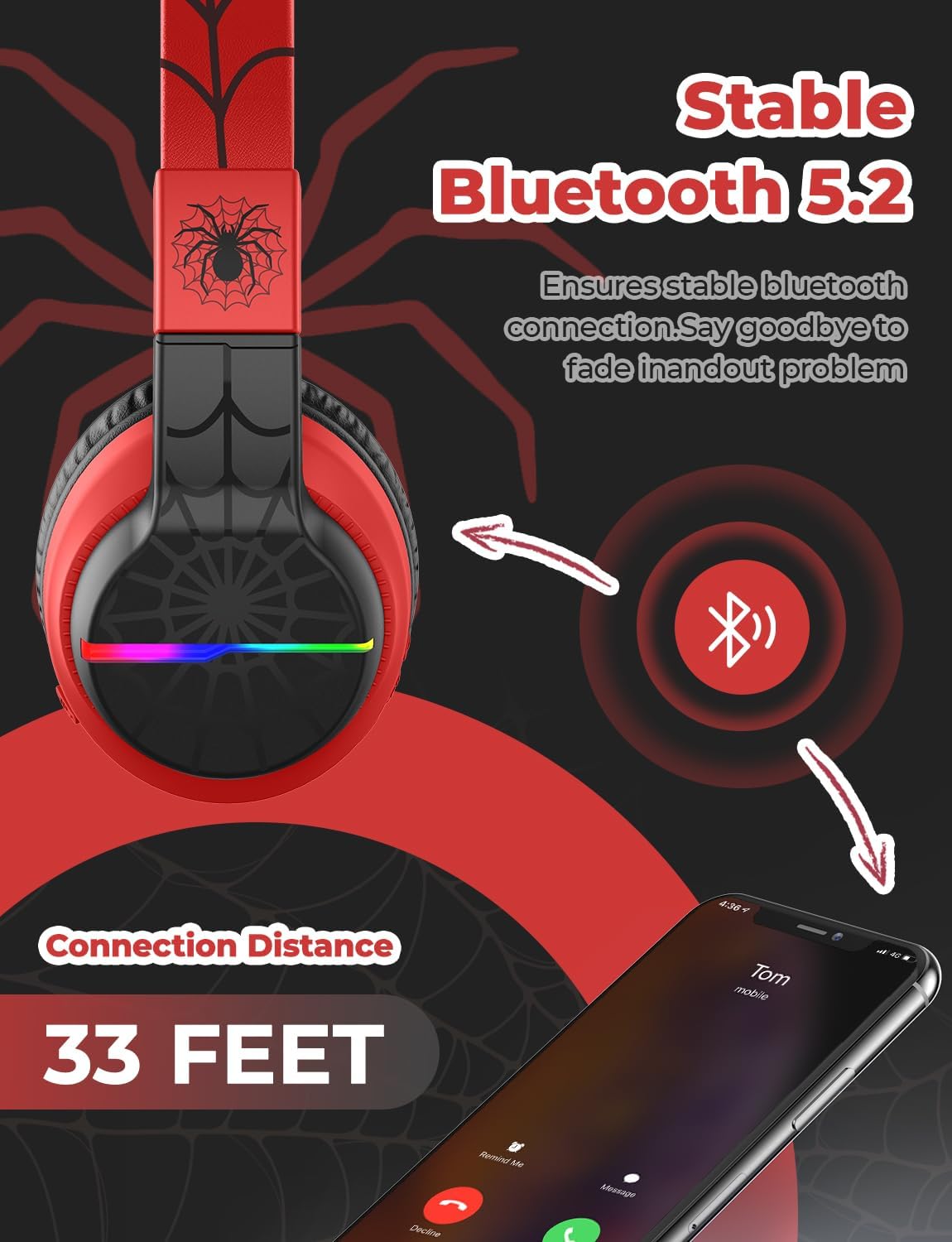 iClever BTH12 Bluetooth-Kopfhörer für Kinder mit LED-Beleuchtung, 85 Stunden Wiedergabezeit, ideal für Reisen