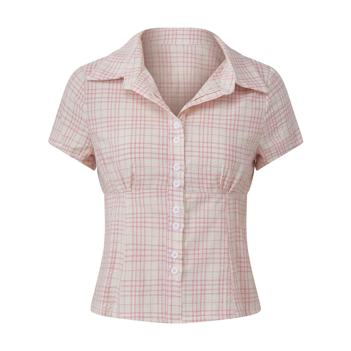 Damen Y2K Kurzarm-Bluse mit Knopfleiste, körperbetont und mit Kragen