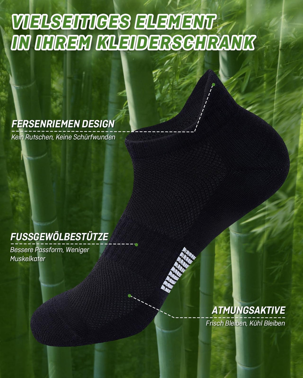 Bambus Sneaker Socken Damen, 6 Paar, Atmungsaktiv