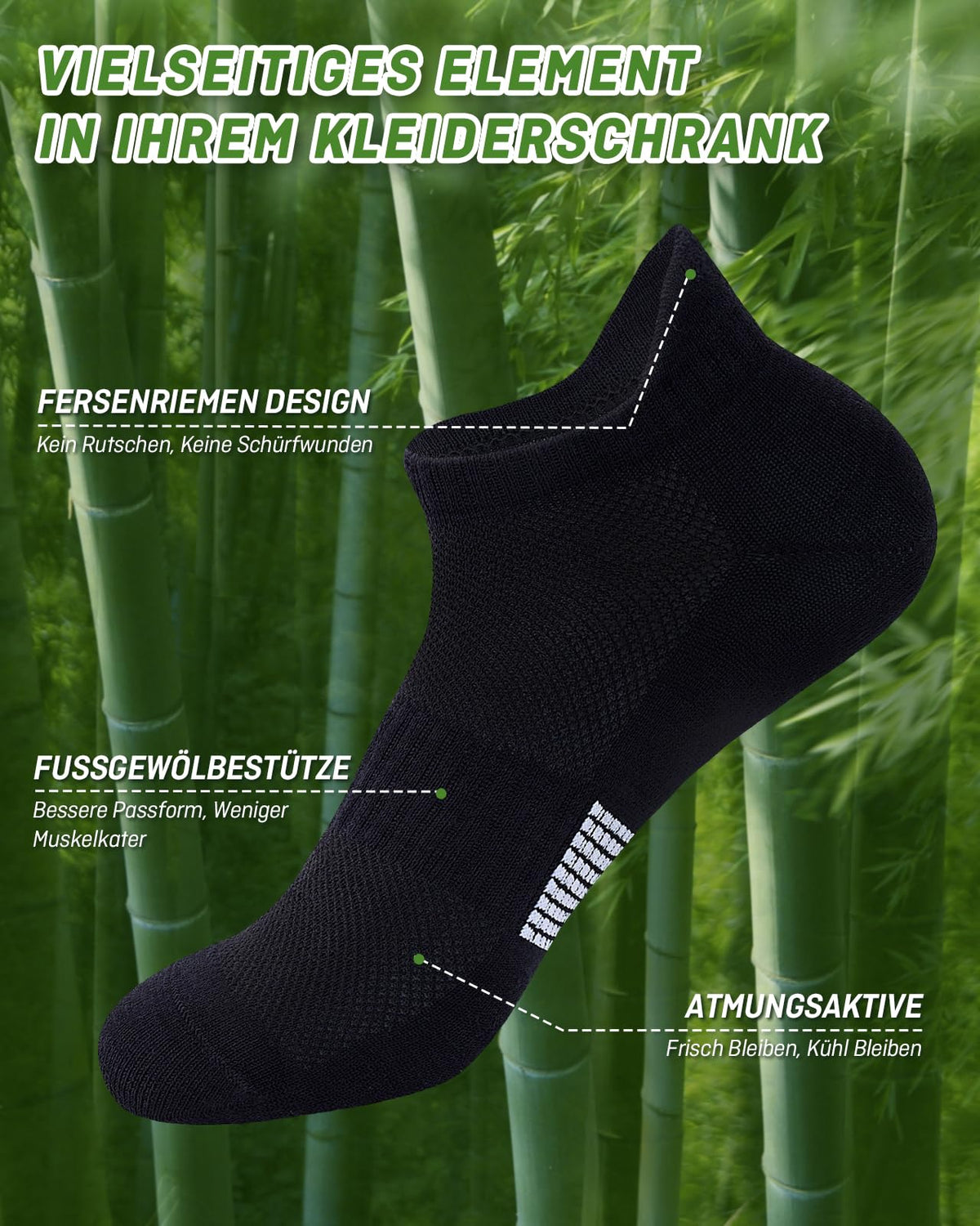 Bambus Sneaker Socken Damen, 6 Paar, Atmungsaktiv