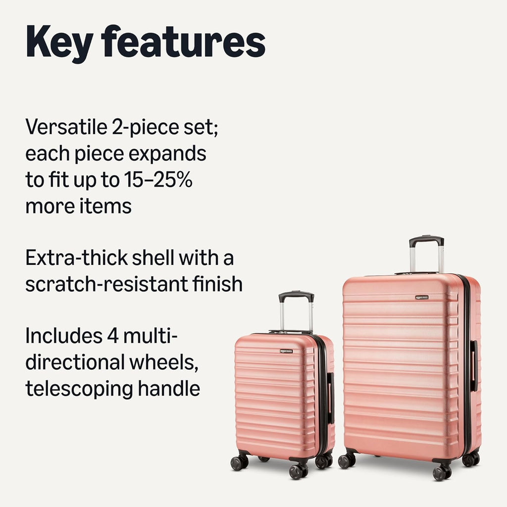 Amazon Basics 21" Hardside Carry-On Luggage with Spinner Wheels, Expandable for Up to 25% More Space, Scratch-Resistant Hard Shell, Telescoping Handle, Black