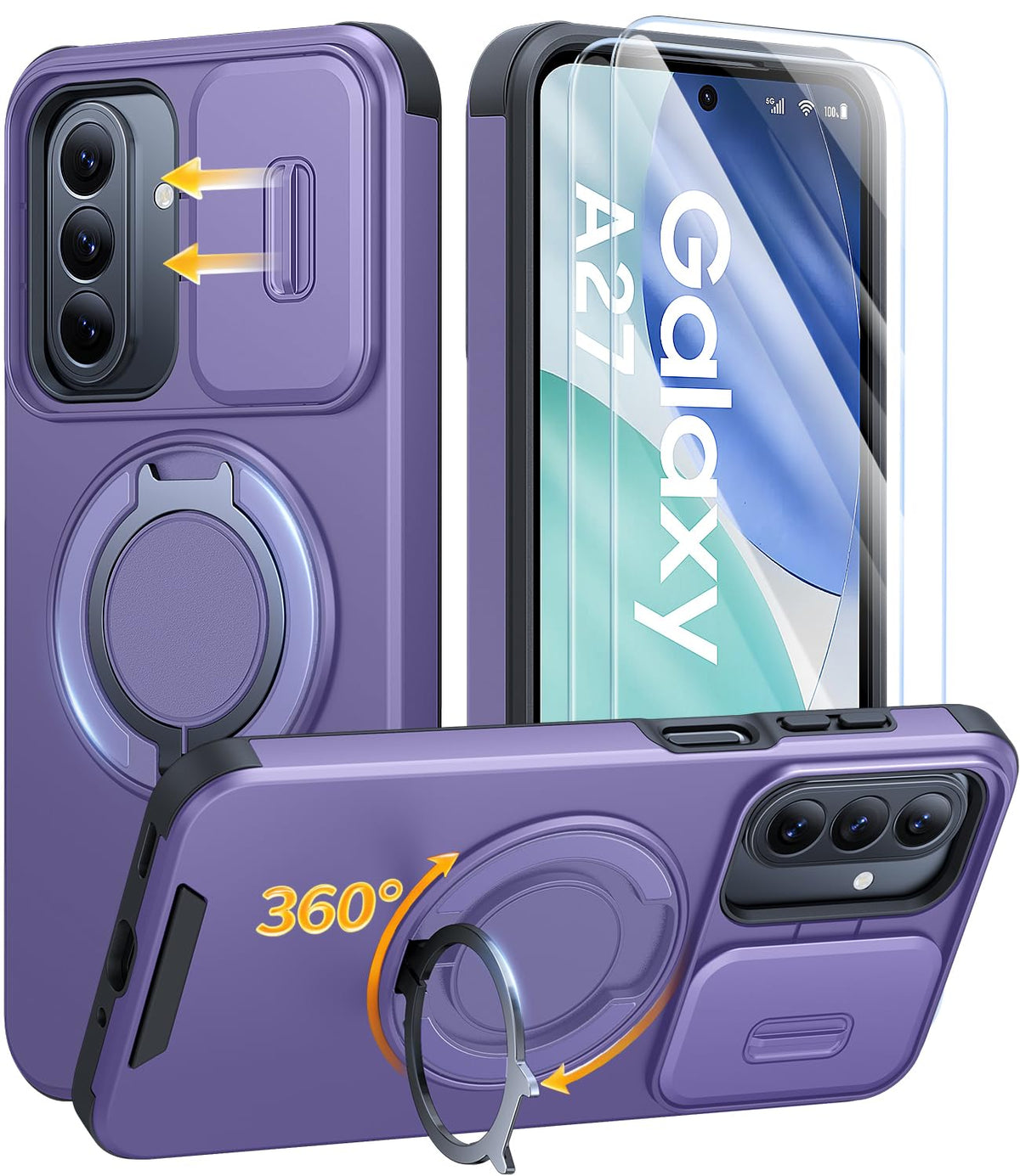 AOUIA für Samsung Galaxy S26 Ultra Hülle mit 2 Stück Panzerglas, Kameraschutz, 360° drehbarer Ringständer, Militärstandard Stoßschutz, robuste Handyhülle für Samsung S26 Ultra, Schwarz
