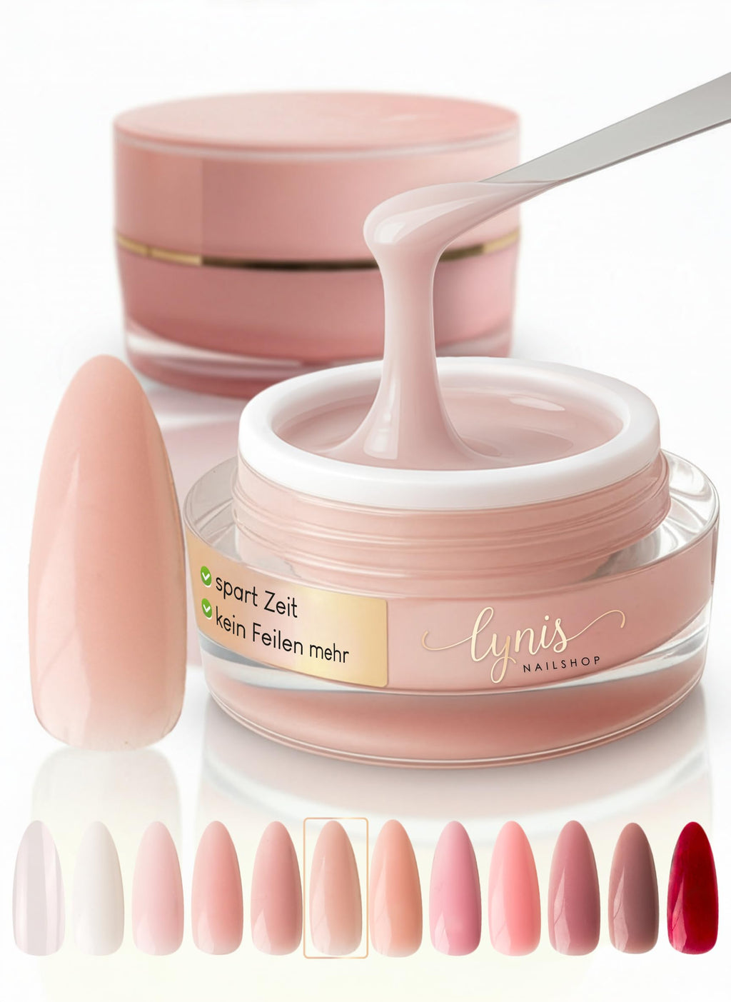 No File Aufbaugel Gelnägel ALMOND NUDE 15ml UV Gel selbstglättend o. Feilen