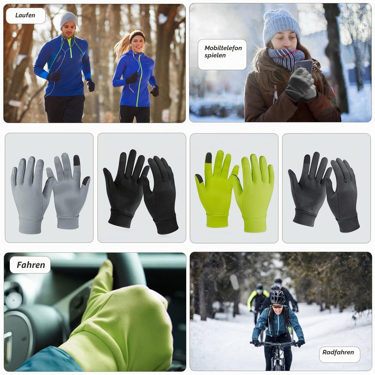 Unigear Touchscreen Handschuhe, Herren Damen Sporthandschuhe Handschuhfutter Outdoor Laufhandschuhe Warme Winddichte Winterhandschuhe Anti-Rutsch Full Finger für Laufen, Fahren, Radfahren, Wandern
