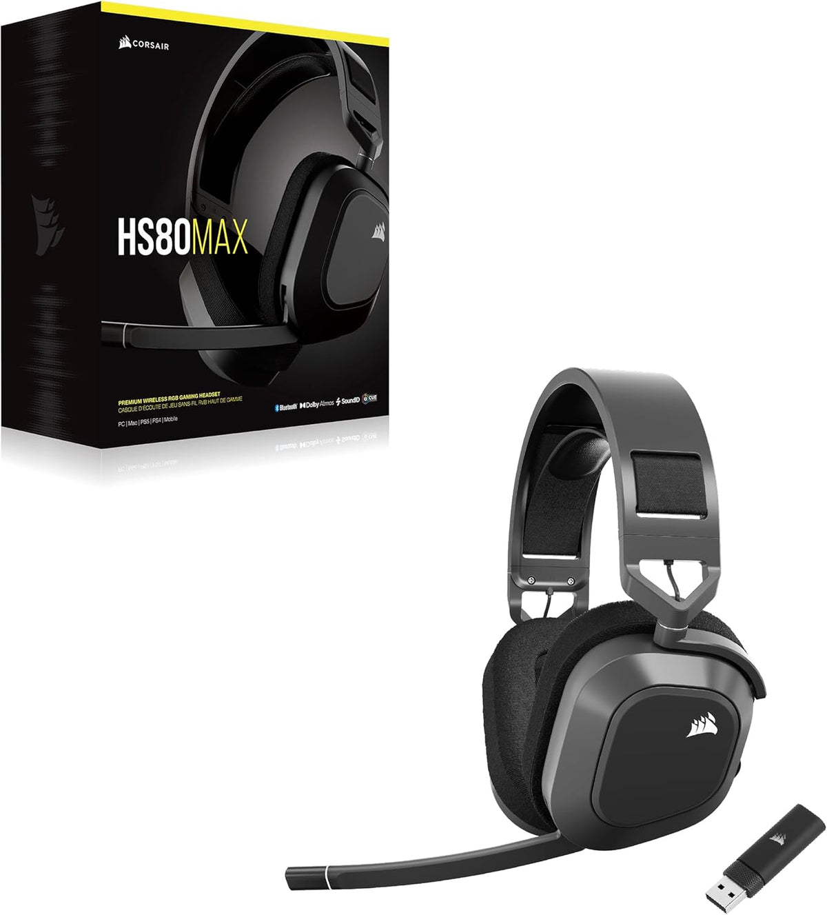 Corsair HS80 MAX Wireless Multiplattform-Gaming-Headset – Stahlgrau