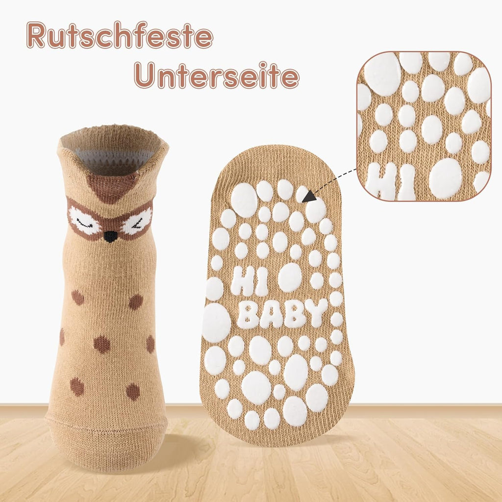 SockWaddles Chaussettes de bébé, 5 paires de chaussettes antidérapantes ABS respirantes pour enfants, chaussettes de bébé en coton, garçons et filles avec des animaux et des licornes