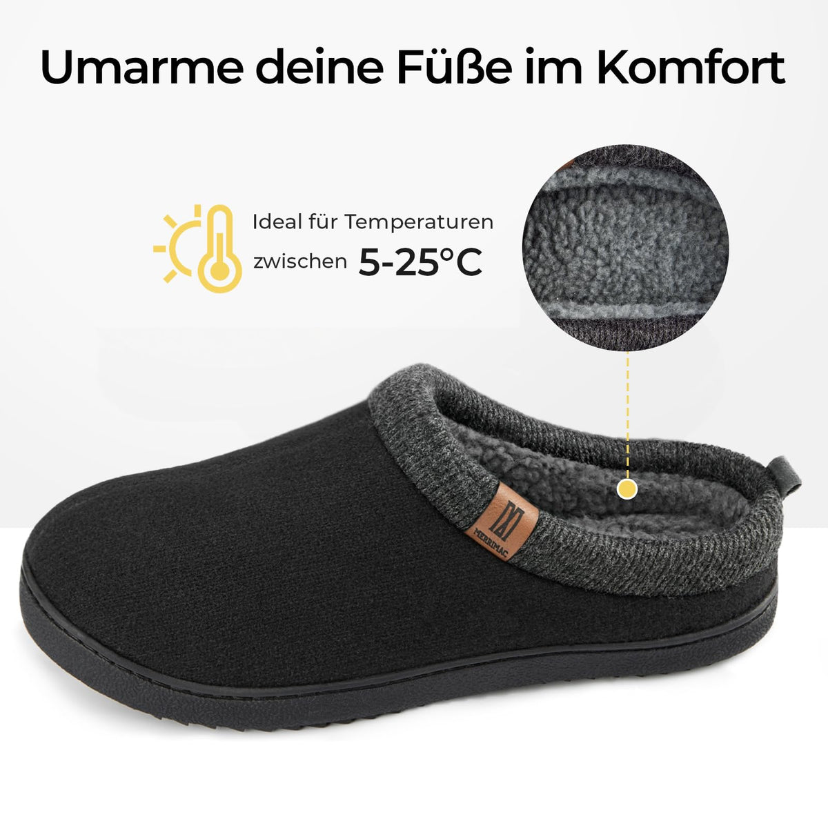MERRIMAC Herren Hausschuhe Memory-Schaum Rutschfest Bequem