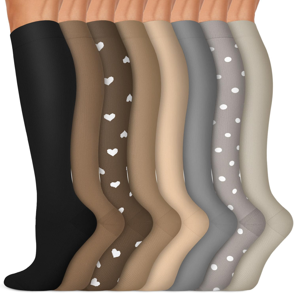 Copper Compression Socks 15-20 mmHg for Men & Women 8 Pairs – Circulation Support for Nurses, Travel, Running, Hiking, Soccer